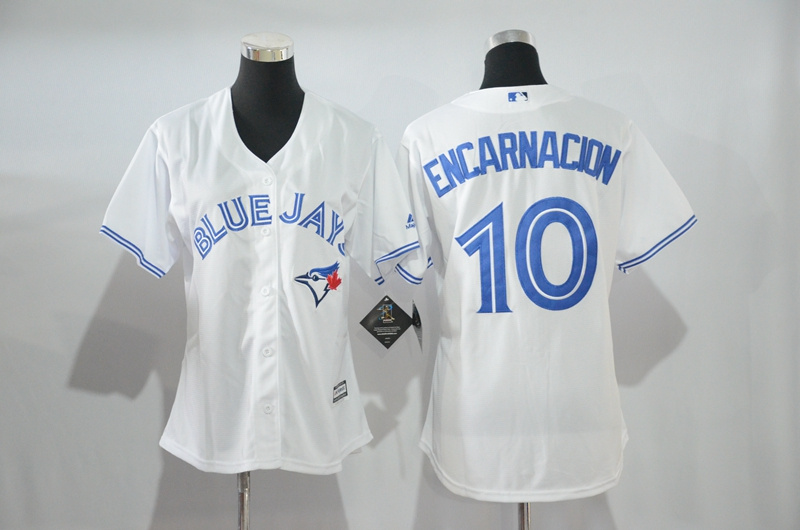 Womens 2017 MLB Toronto Blue Jays #10 Encarnacion White Jerseys->->Women Jersey